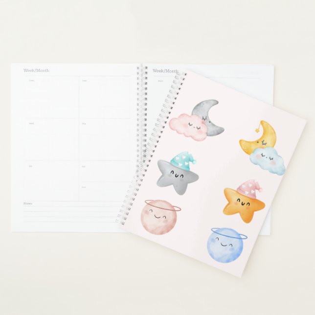 Cute Celestial Characters – Whimsical Pastel Space Planner (Display)