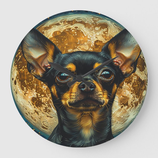 Cute Celestial Chihuahua with Moon and Stars Clock (Front)