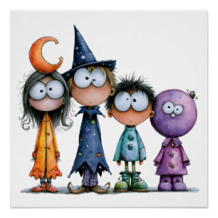 Cute Celestial Halloween Friends Poster