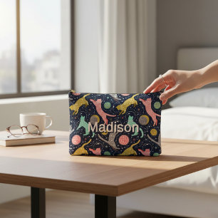 Cute Celestial Mystical Space Cats Personalised Accessory Pouch