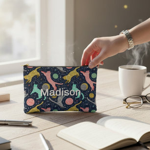 Cute Celestial Mystical Space Cats Personalised Accessory Pouch