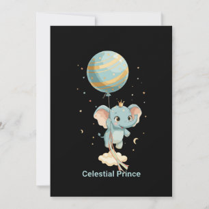 Cute Celestial Prince Elephant Balloon Stars Nurse Invitation