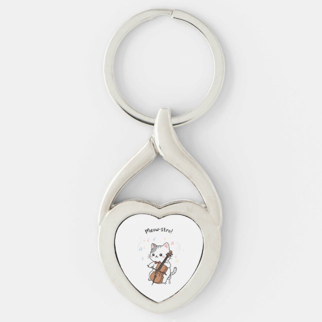 Cute Cello Cat Musician  Key Ring (Front)