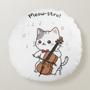 Cute Cello Cat Musician Round Cushion