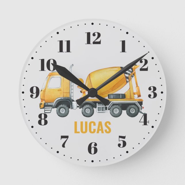Cute Cement Truck Boys Bedroom Nursery Decor  Round Clock (Front)