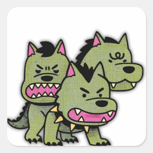 Cute Cerberus Three Headed Dog Cartoon Sticker