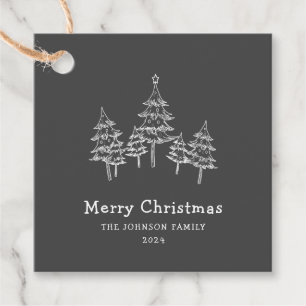 Cute Chalk Christmas Trees Black White Favour Tags