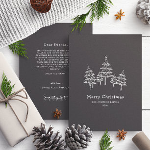 Cute Chalk Christmas Trees Black White Holiday Card