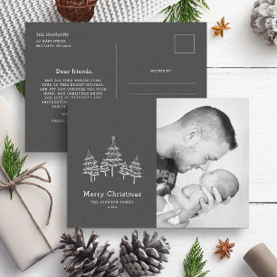 Cute Chalk Christmas Trees Black White Photo Postcard