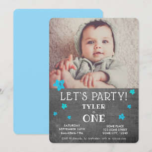 Cute Chalkboard 1st Birthday Party Invitation Card
