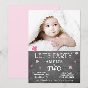 Cute Chalkboard 2nd Birthday Party Invitation Card