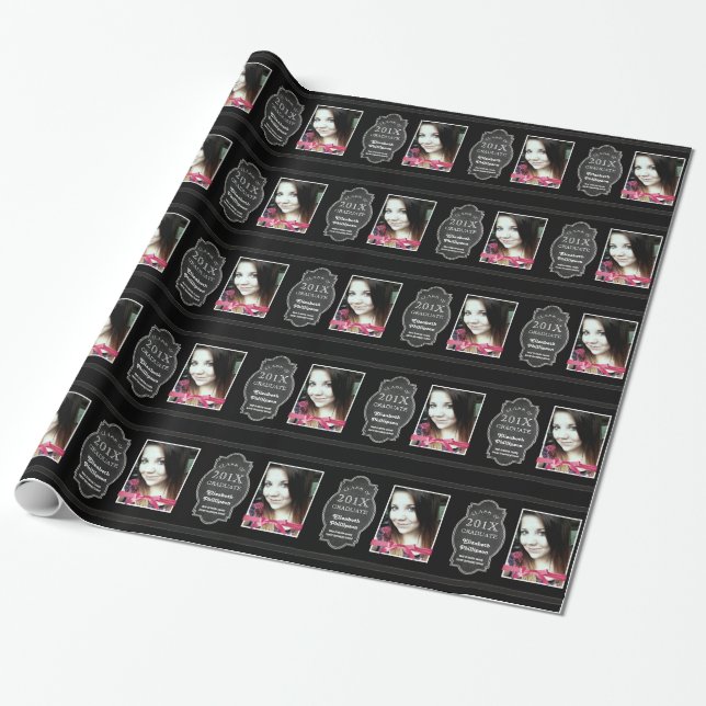Cute Chalkboard and Grad Photo Graduation Wrapping Paper (Unrolled)