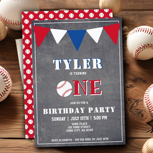 Cute Chalkboard Baseball 1st Birthday Invitation (Creator Uploaded)