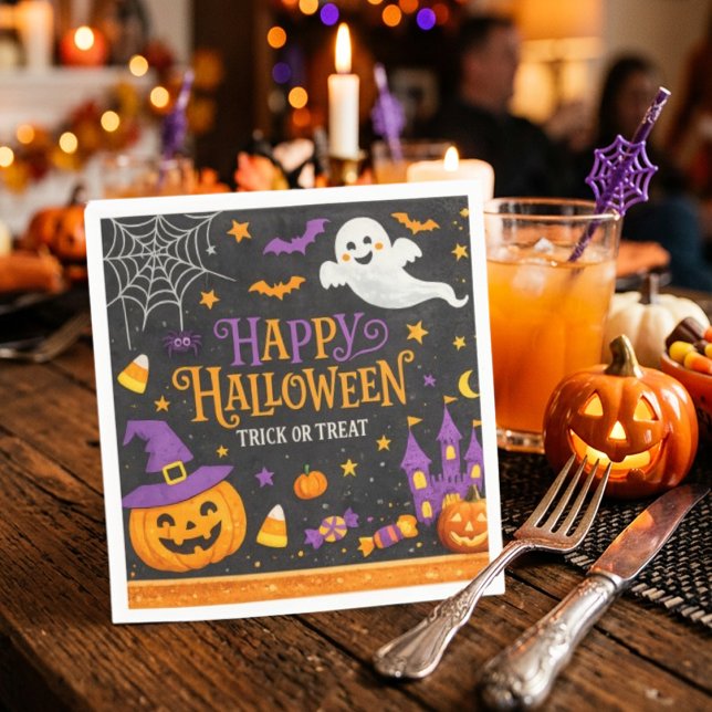 Cute Chalkboard Happy Halloween Kids Party Napkins (Creator Uploaded)