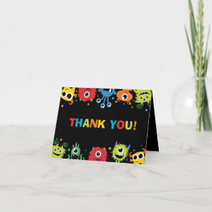 Cute Chalkboard Little Monsters Boy Birthday Tent Thank You Card