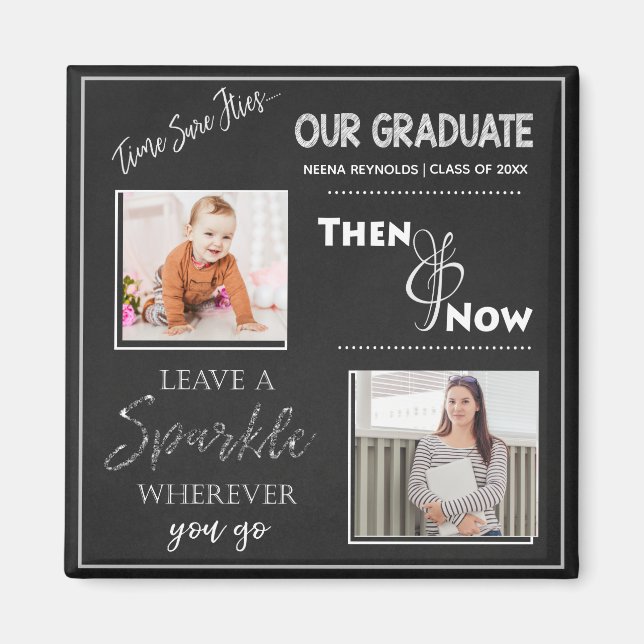 Cute Chalkboard Our Graduate Then And Now Photo Magnet (Front)