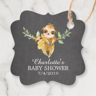 Cute Chalkboard Sloth Baby Shower Favour Tags
