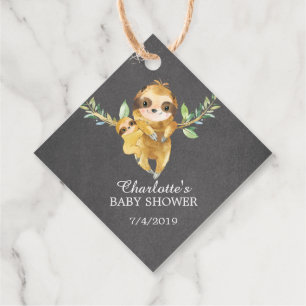 Cute Chalkboard Sloth Baby Shower Favour Tags