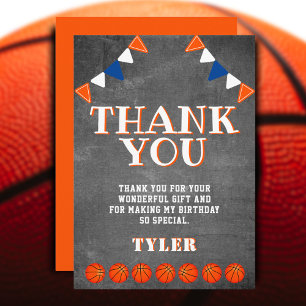Cute Chalkboard Sports Basketball Birthday Thank You Card