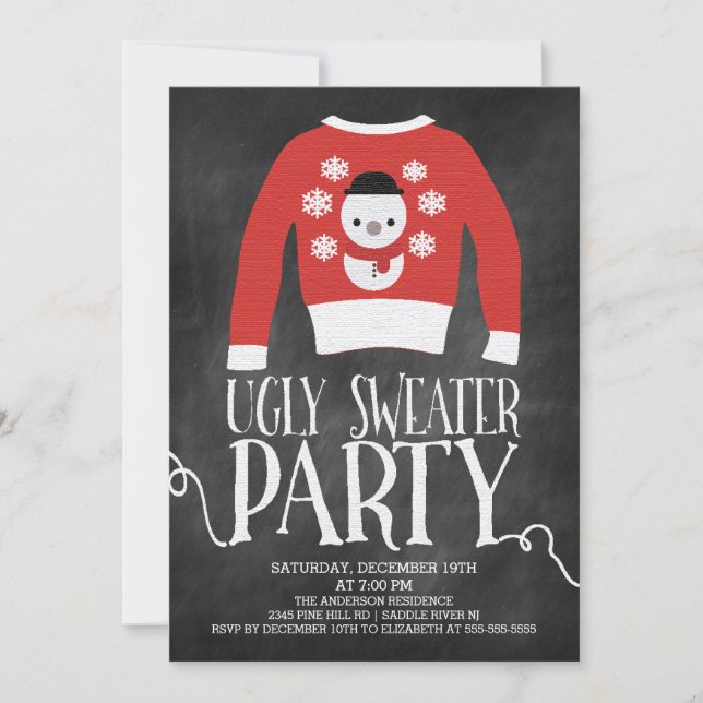 Cute Chalkboard Ugly Sweater Holiday Party Invitation (Front)