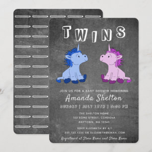 Cute Chalkboard Unicorn Boy Girl Twins Baby Shower Invitation