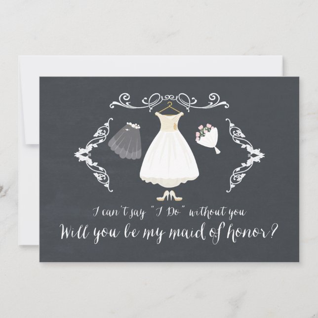 Cute Chalkboard Will You Be My Maid Of Honour Card (Front)