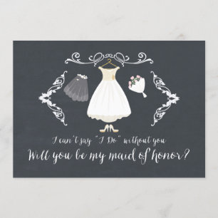 Cute Chalkboard Will You Be My Maid Of Honour Card