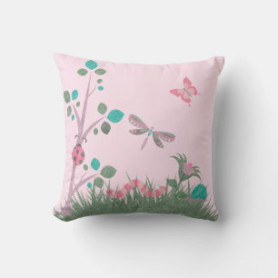 Cute Chalkboard Woodland Bugs Pink Pastel CUSHION