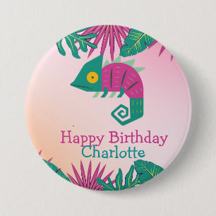 Cute chameleon Floral jungle Animals Birthday girl 7.5 Cm Round Badge