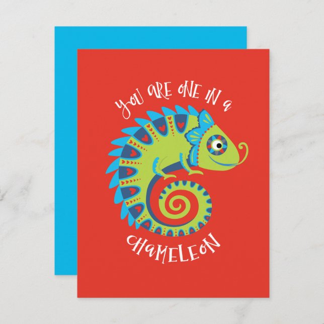 Cute Chameleon Kids Valentines Day Classroom Card (Front/Back)