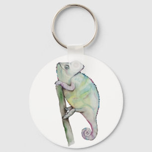 Cute chameleon painted in watercolor key ring