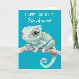 Cute Chameleon Personalised Birthday Card