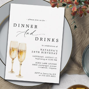 Cute Champagne Modern Elegant Birthday Dinner Invitation