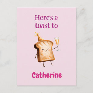 Cute Champagne Toast Character for Women, Bubbly Postcard
