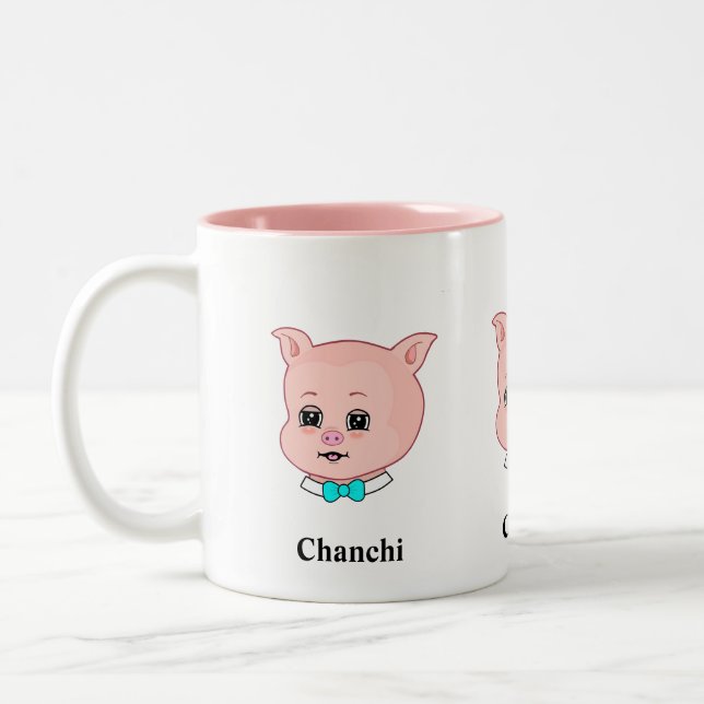 Cute Chanchi Pig Cartoon Two-Tone Coffee Mug (Left)