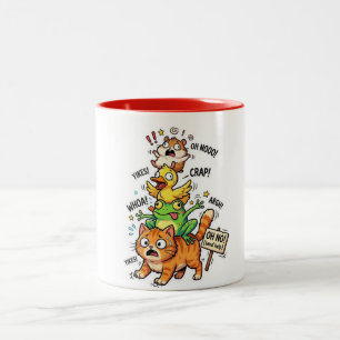 Cute Chaotic Animal Stack Meme – Available on Tees Two-Tone Coffee Mug