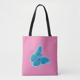 Cute Chapman's Blue Butterfly Illustration Pink Tote Bag