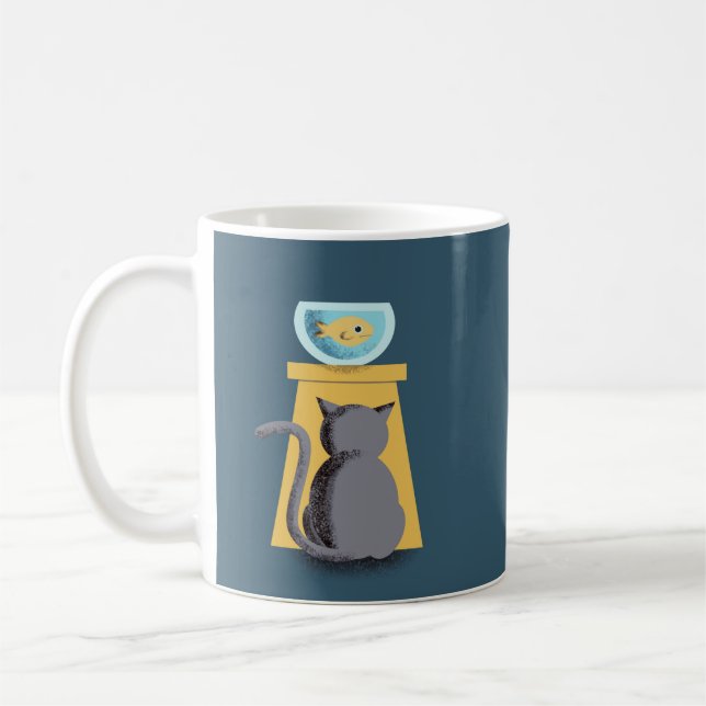 Cute Charm Playful Cat Fish Fun Nature Artistic Coffee Mug (Left)