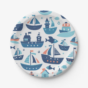 Cute Charming Boats, Ships and Fish Paper Plate