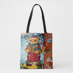 Cute Charming Christmas Carol Singer Cat Tote Bag