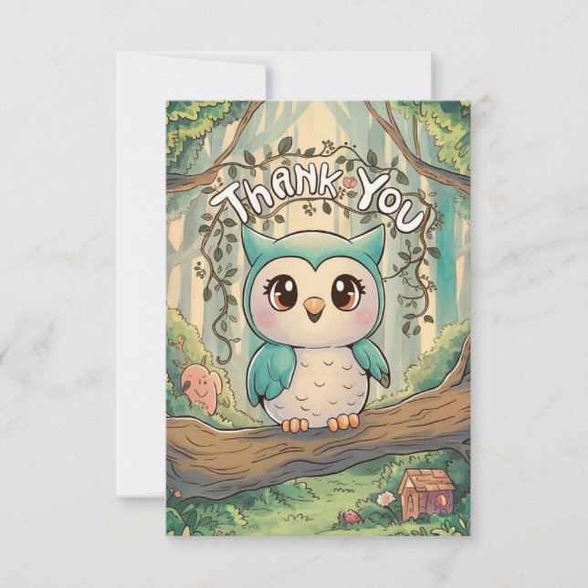 Cute Charming Owl Thank You Card (Front)