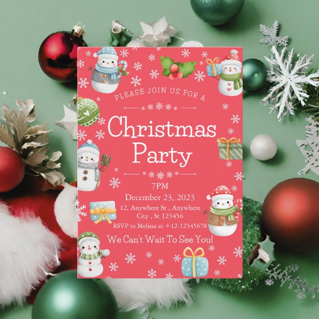 Cute Charming Winter Snowman Christmas Party Invitation (Creator Uploaded)