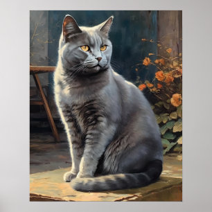 Cute Chartreux Cat Art Print Poster