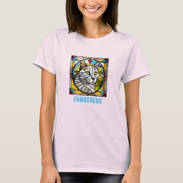 Cute Chartreux Stained Glass T-Shirt (Front)
