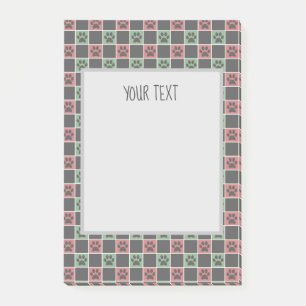 Cute Check pattern dog paw print Custom Post-it Notes