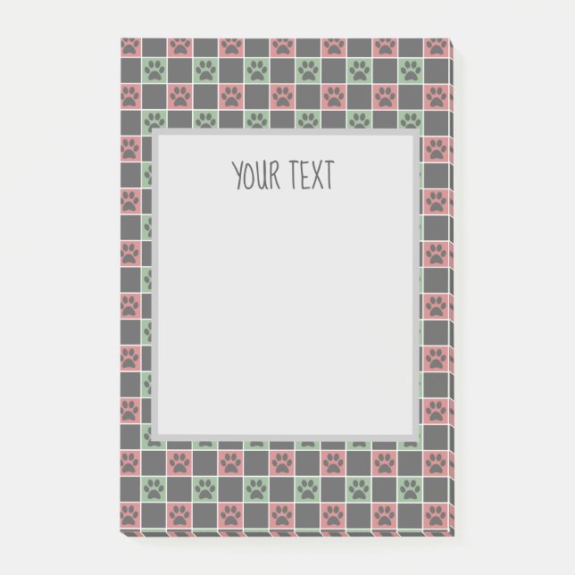 Cute Check pattern dog paw print Custom Post-it Notes (Front)