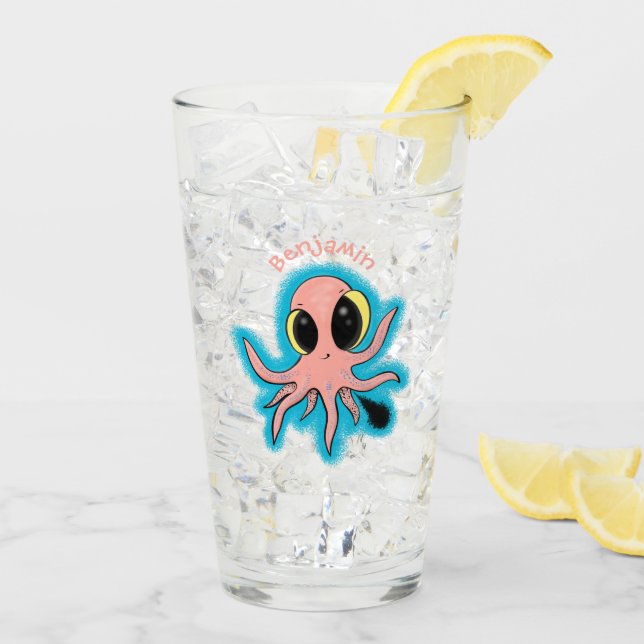Cute, cheeky baby octopus cartoon glass (Back Ice)