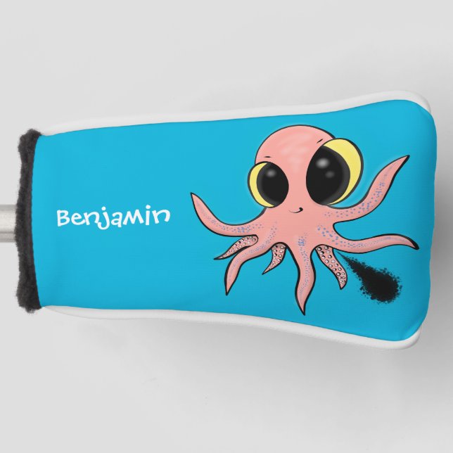 Cute, cheeky baby octopus cartoon golf head cover (Front)