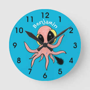 Cute, cheeky baby octopus cartoon round clock