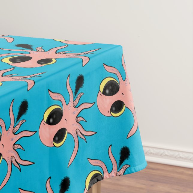 Cute, cheeky baby octopus cartoon tablecloth (In Situ)